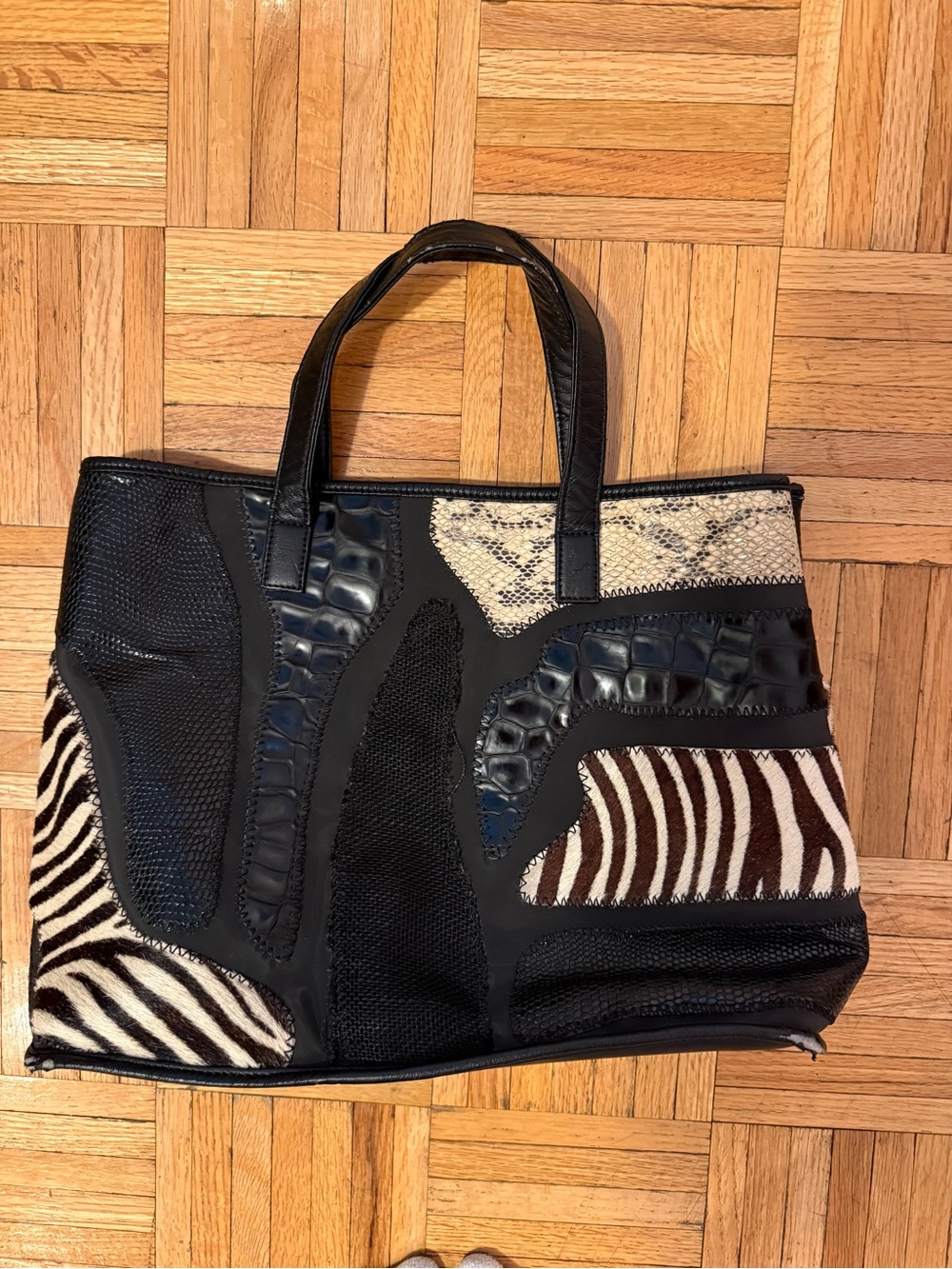 Authentic Braccialini Italy Exotic Leather Patchwork Large Shopper Tote Bag